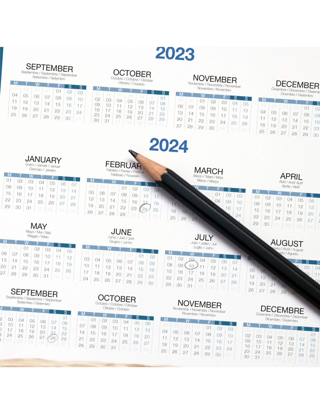 Calendario 2024 Pared Grande Español 16 meses
