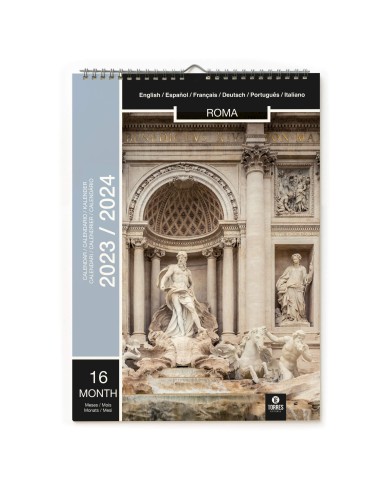 Calendario A3 de 16 meses con imágenes monumentales de Roma y casillas mensuales