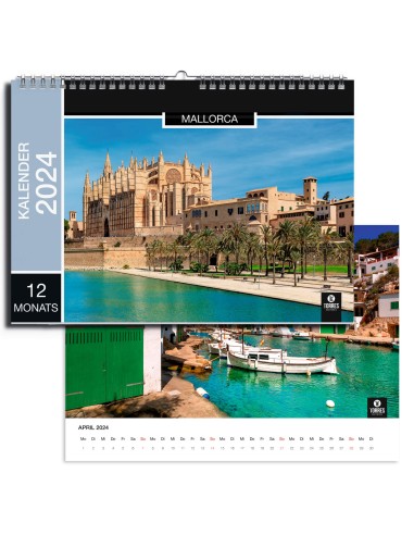 Calendario de pared 2024, con espectaculares Ilustraciones de Mallorca y Certificación FSC